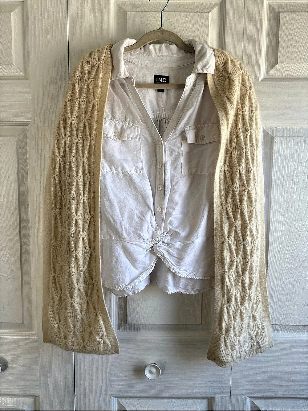 Diamond Smockig Cream Beige Cashmere Double Sided Soft Scarf Academia Career